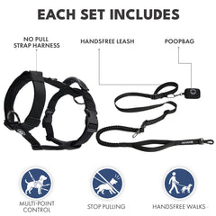 Comfort Control No-Pull Dog Harness and Multipurpose Leash Set - Black